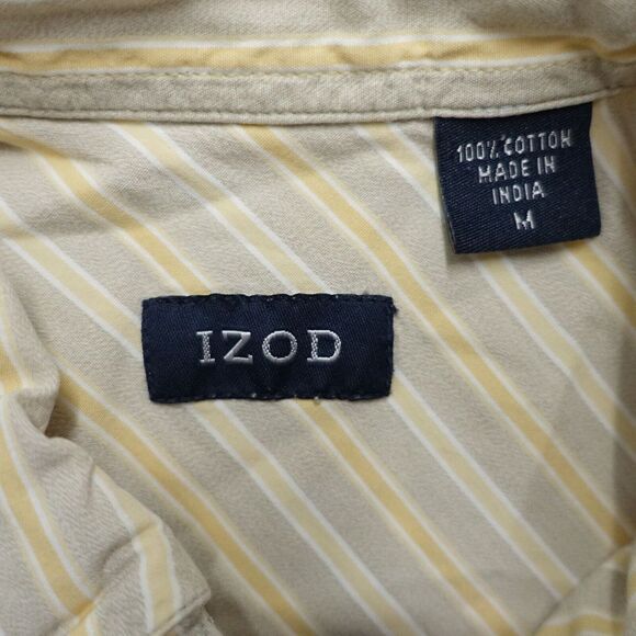 IZOD Shirt Men's Medium Yellow Striped 100% Cotton Long Sleeve Classic Button-Up - Picture 6 of 7